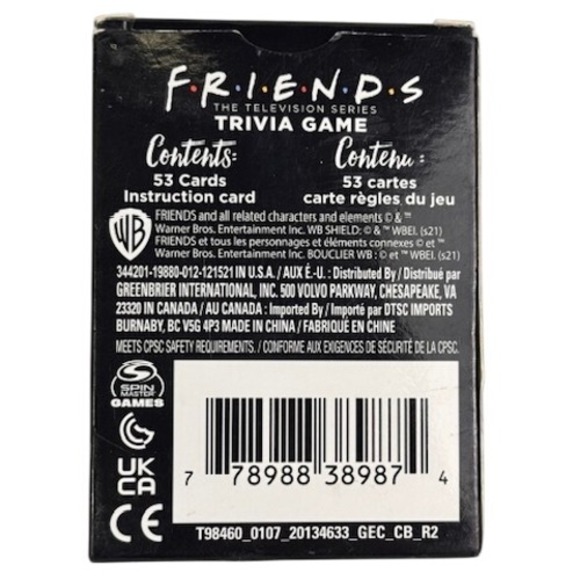 Friends The Television Series Trivia Game Spin Master 53 Cards - Picture 2 of 2